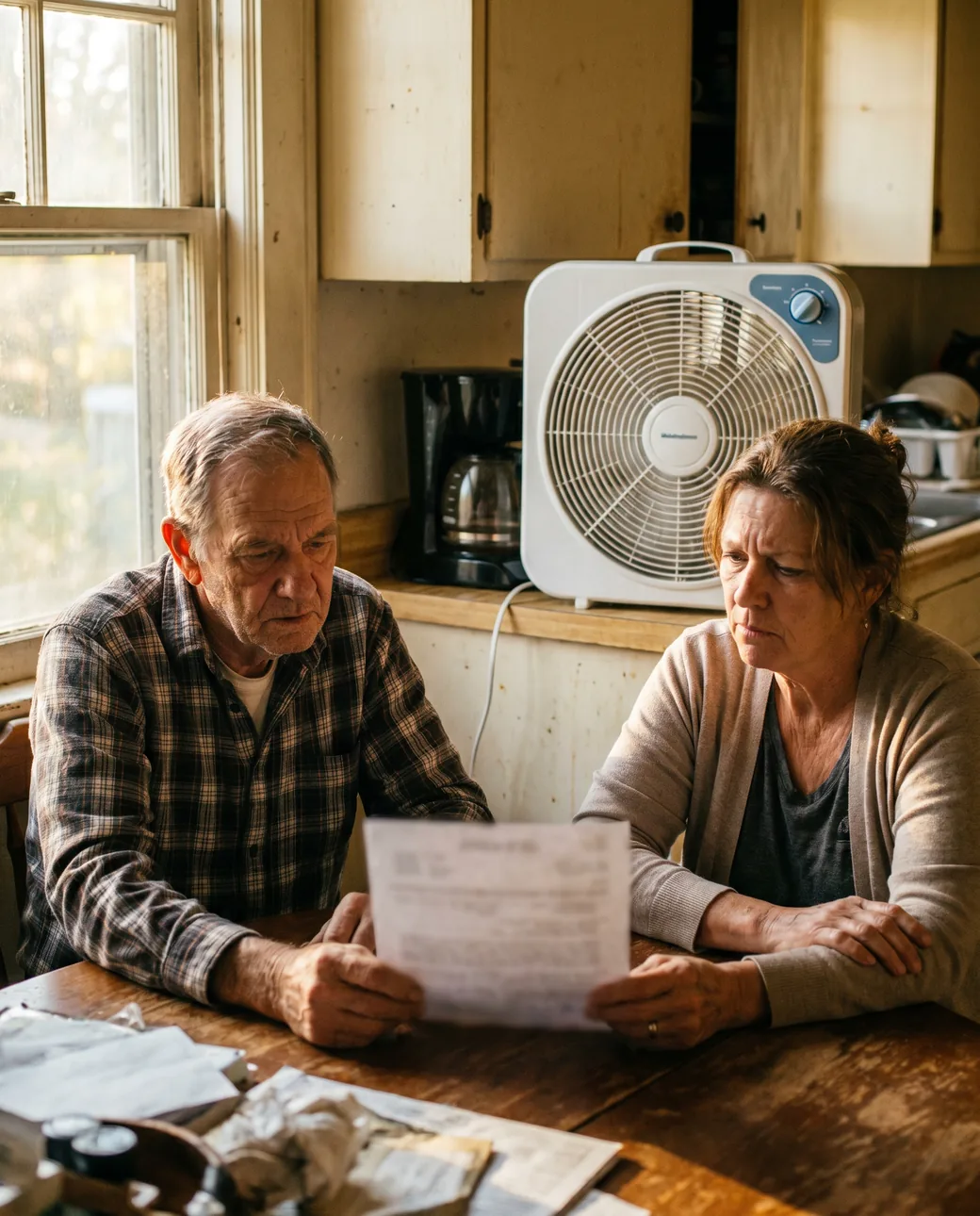 An East Texas couple reviewing an HVAC replacement quote at their kitchen table